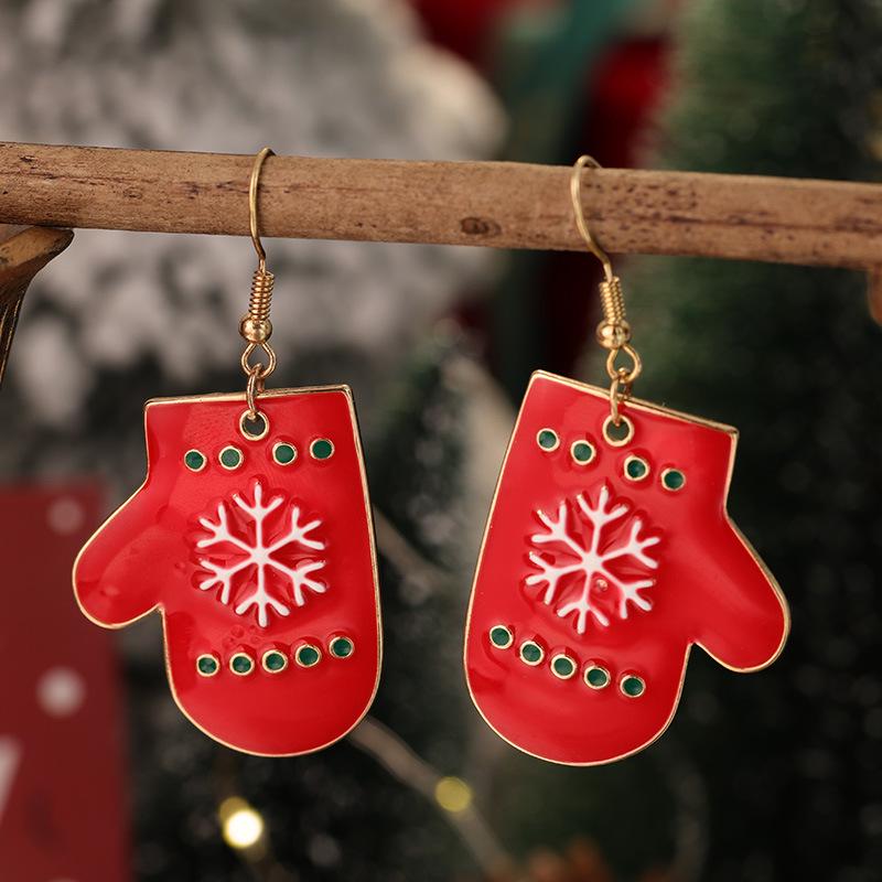New Christmas Drip Oil Stud Earrings: Red & Green Tree, Snowman, Boots, Bells – Cute Cartoon Jewelry