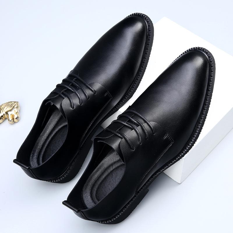 Fashion British Men's Shoes Genuine Leather Korean Version Breathable Dress Business Leather Shoes Men's Youth Soft Surface Comfortable Casual Weddi
