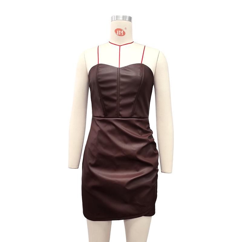 2024 Autumn/Winter European & American Style Women's Tube Top PU Dress - Sexy, Fashionable Nightclub Outfit