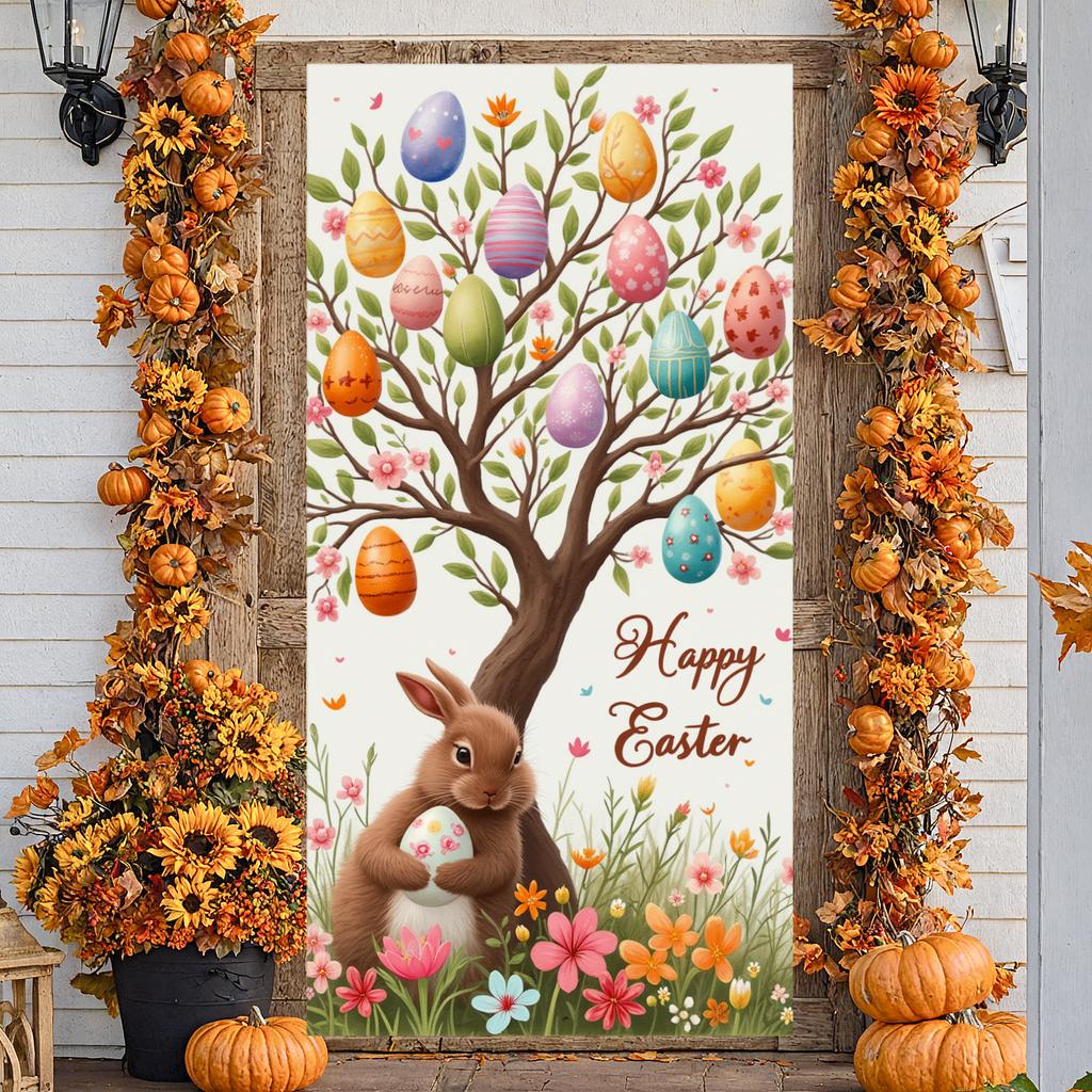 Easter Banner Spring Flowers Happy Easter Display Easter Egg Backdrop Festive Design For Spring Celebration Family Gathering
