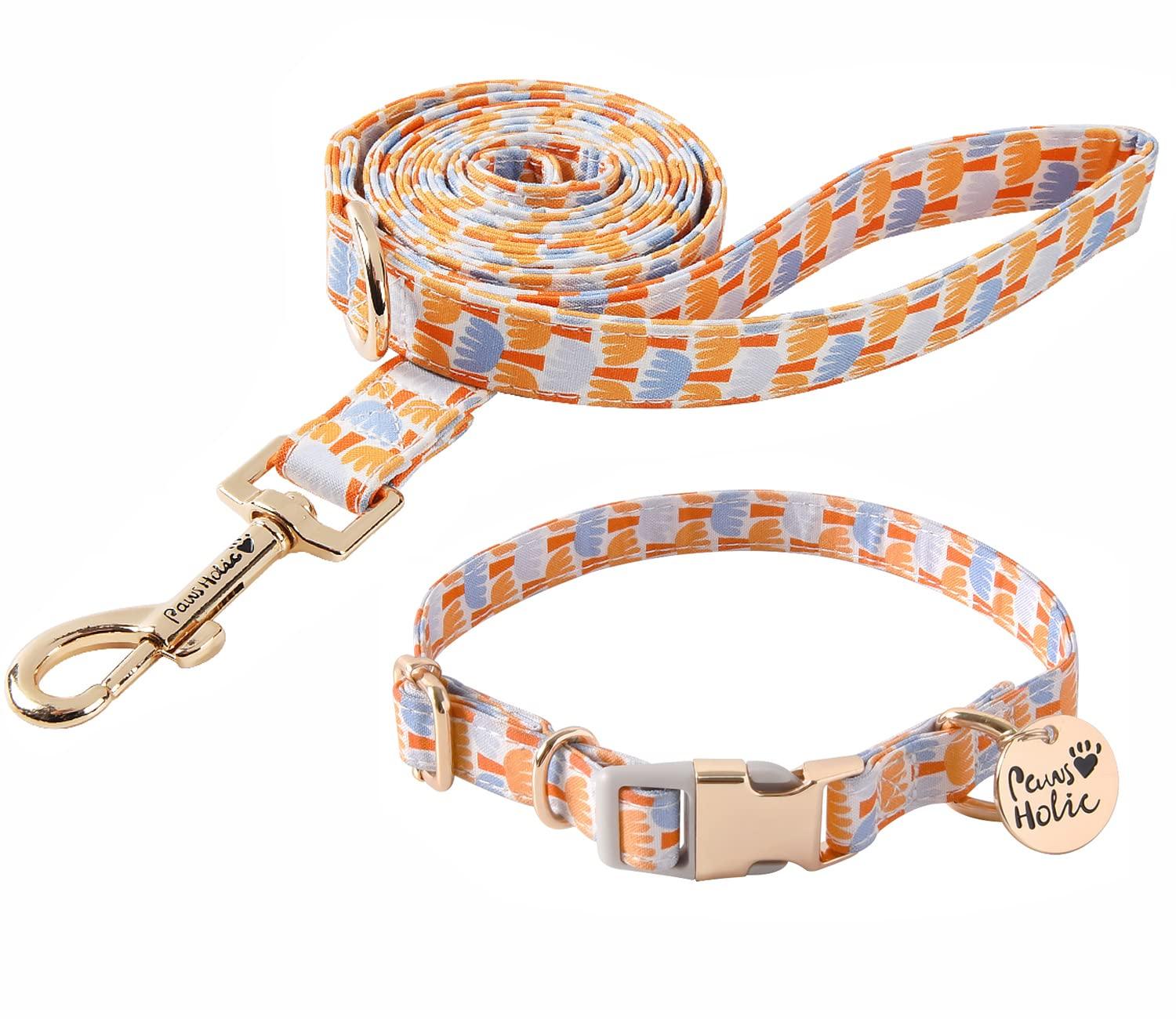 

Neskatu Dog Collar and Lead Set for Medium and Large Cute Cloth Cotton Lightweight Adjustable Collar for Walks and Stylish Pet Soft Dog Lead Size
