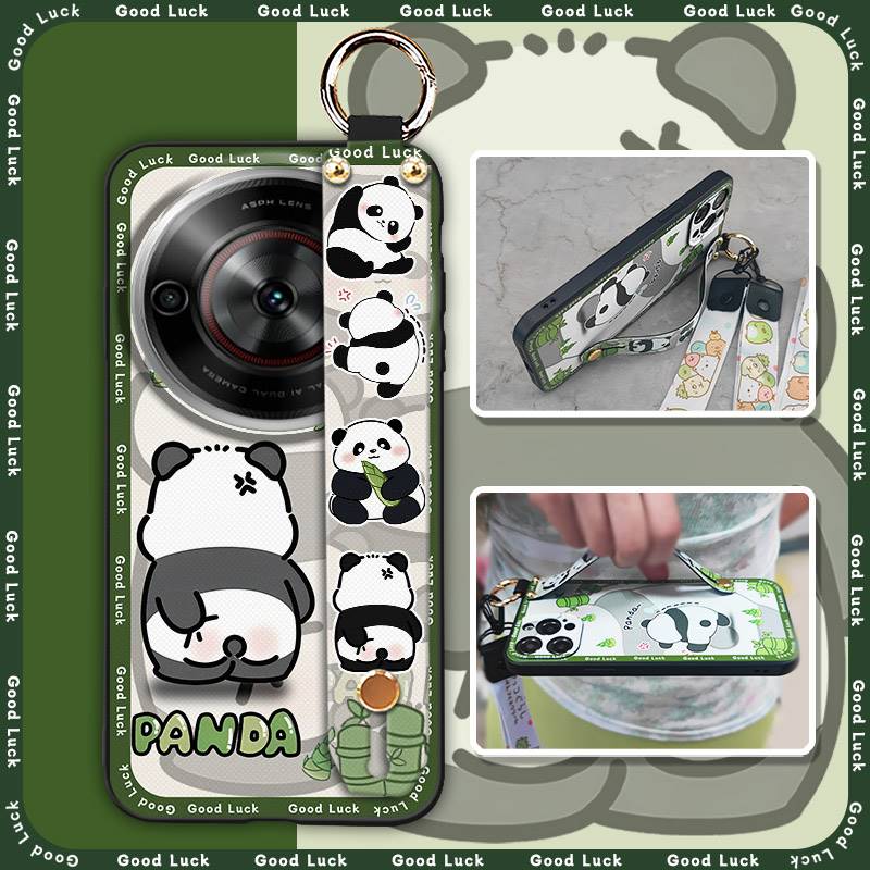 Wrist Strap Durable Phone Case For ZTE Blade A75 5G/Nubia Focus 5G/Calf 5G Cute Fashion Design Panda Soft case Silicone