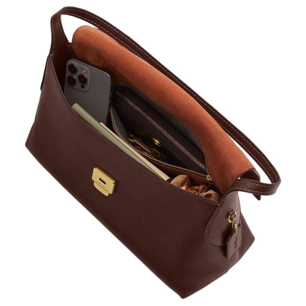 Coach Chelsea 36 Logo Charm Push Lock Closure With Zipper Pocket Natural Pebble Leather Shoulder Bag Large Women shoulder bag Maple-Brown CDS62-B4MPL