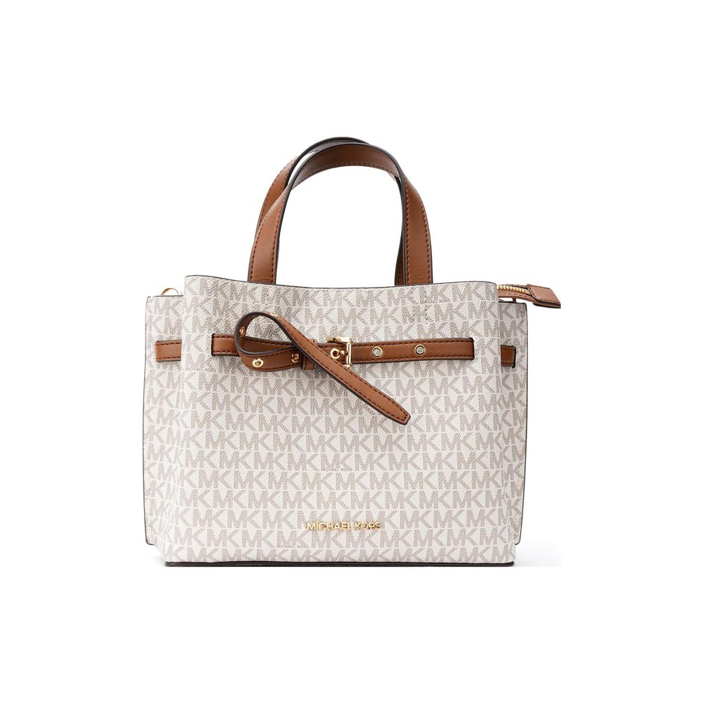 Michael Kors Emilia Coated Canvas Square Handbag, Shoulder Bag, Crossbody Bag Small Womens Vanilla White 35H0GU5S1B-VANILLA
