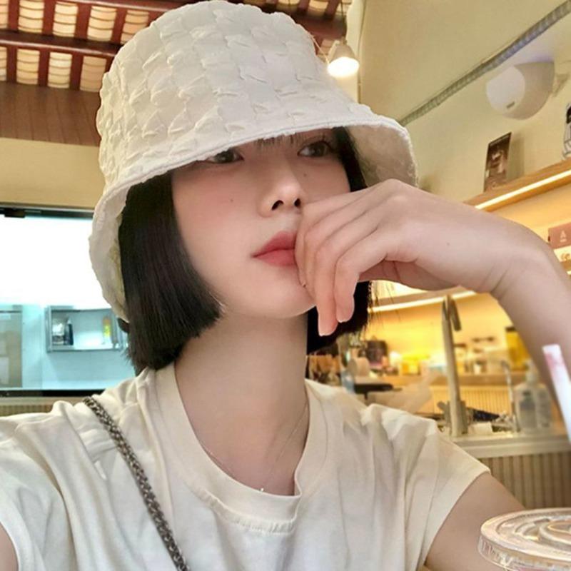 Seersucker Pleating Women's Bucket Hat Thin Small Square Summer Sun Hat