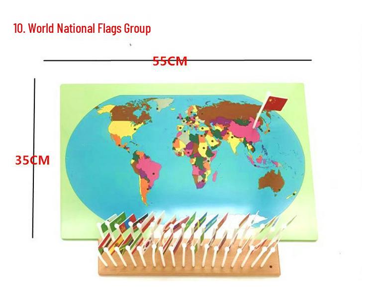 Montessori Beech Wood Map Puzzle & Flag Set for Classroom Display