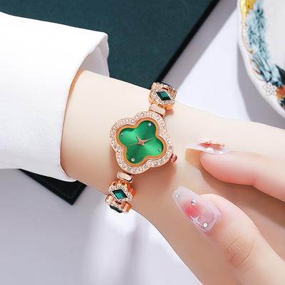 Ladies Watch Women's Premium Women's Watch Green Watch Quartz Diamond Clover Bracelet Watch