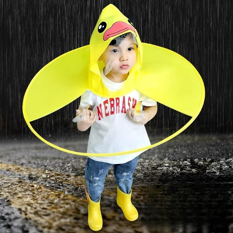 Impermeabile per Bambini a Forma di UFO, Mantellina da Pioggia Anatra Gialla Cappello Ombrello, Impermeabile per Bambini dell'Asilo