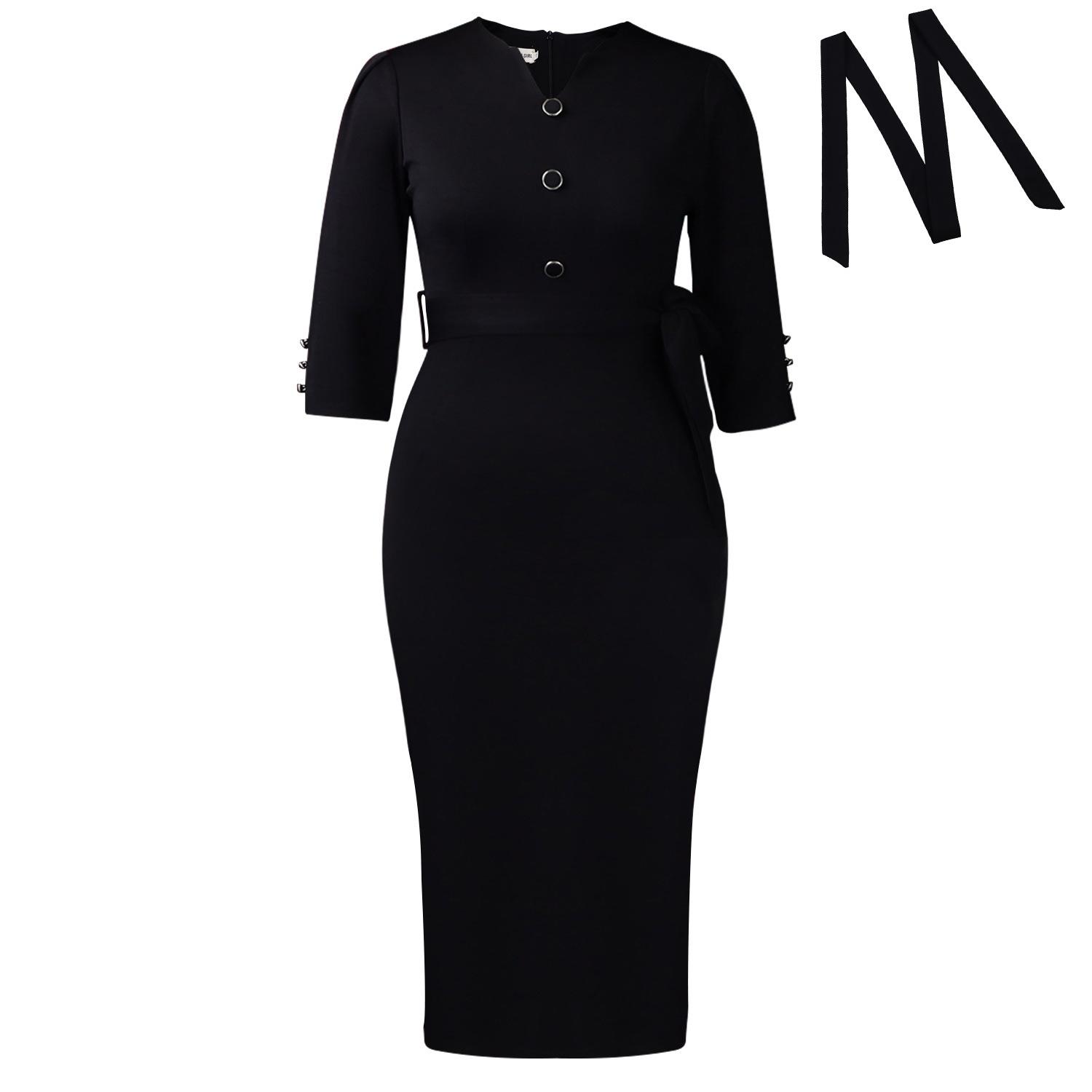 

Новое осеннее женское платье модное элегантное для commutes с длинным рукавом на шнуровке S чёрный