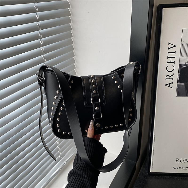 Vintage Rivet Thread Design Shoulder Bags for Women Versatile Ladies Pu Leather Crossbody Bag Solid Color Female Handbags Zipper