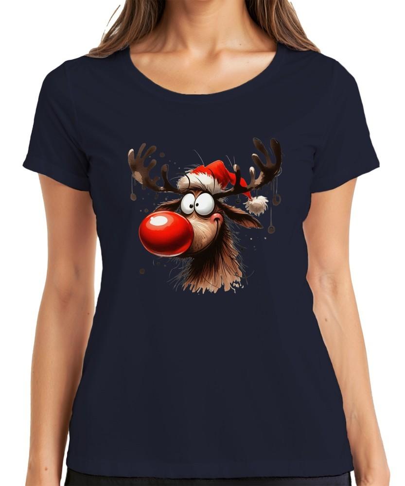 Funny Deer Reindeer Rudolf Moose Christmas Xmas Ladies Tshirt S
