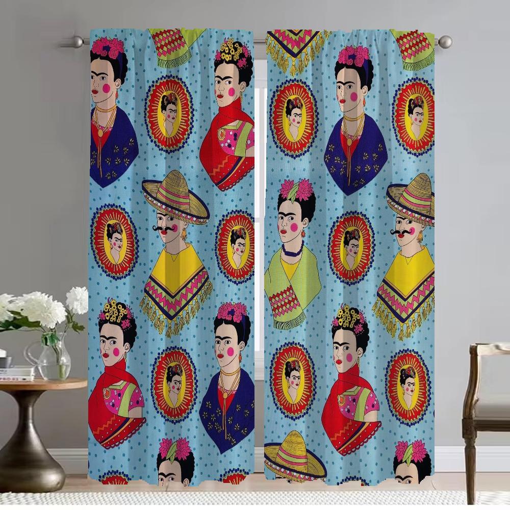 F-kahlo Verdunkelungsvorhänge für Wohnzimmerfenster Vorhang Heim-Innenvorhänge 2 Stück Tüll für Schlafzimmer-Raumteiler Jalousien