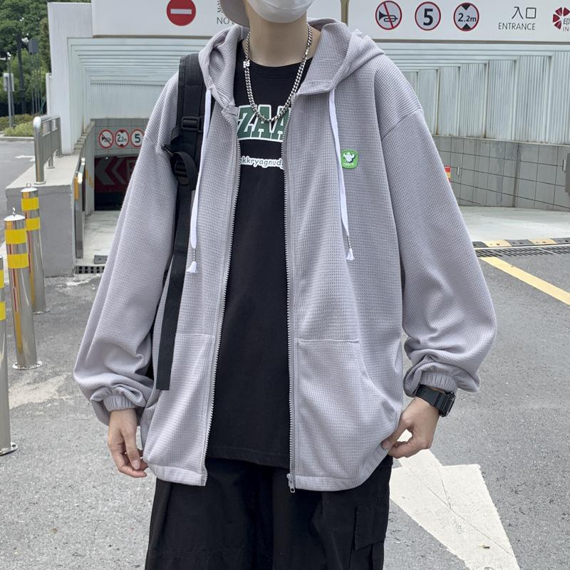 

Летняя модная одежда с капюшоном, мужская корейская версия Bf, повседневное свободное однотонное пальто, кардиган