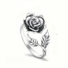 Vintage and Trendy Rose Petals and Leaves Adjustable Ring, Women's Personalized and Creative Holiday Accessory Gift