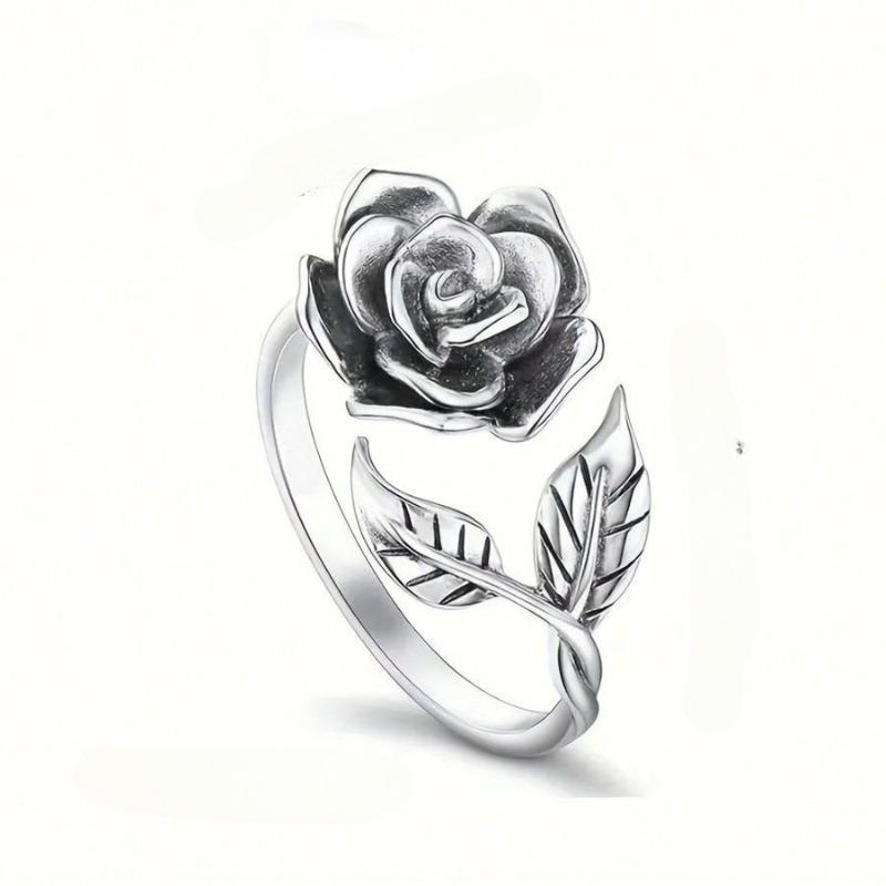 Vintage and Trendy Rose Petals and Leaves Adjustable Ring, Women's Personalized and Creative Holiday Accessory Gift