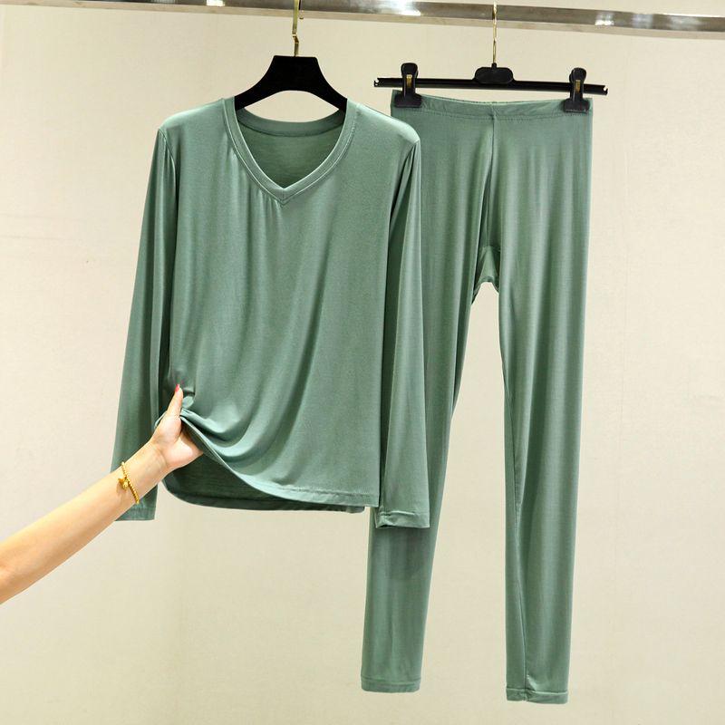 Modal Autumn Suit Women's Spring & Fall Thin Plus Size Pure Color Long Sleeves T-Shirt Inner Wear Tight Thermal Top Thermal Pants