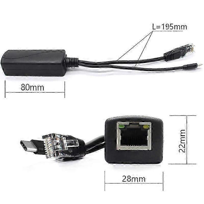 2-Pack 5V Gigabit PoE Splitter, USB Type C, 48V to 5V 2.4A Adaper, IEEE 802.3Af Compliant