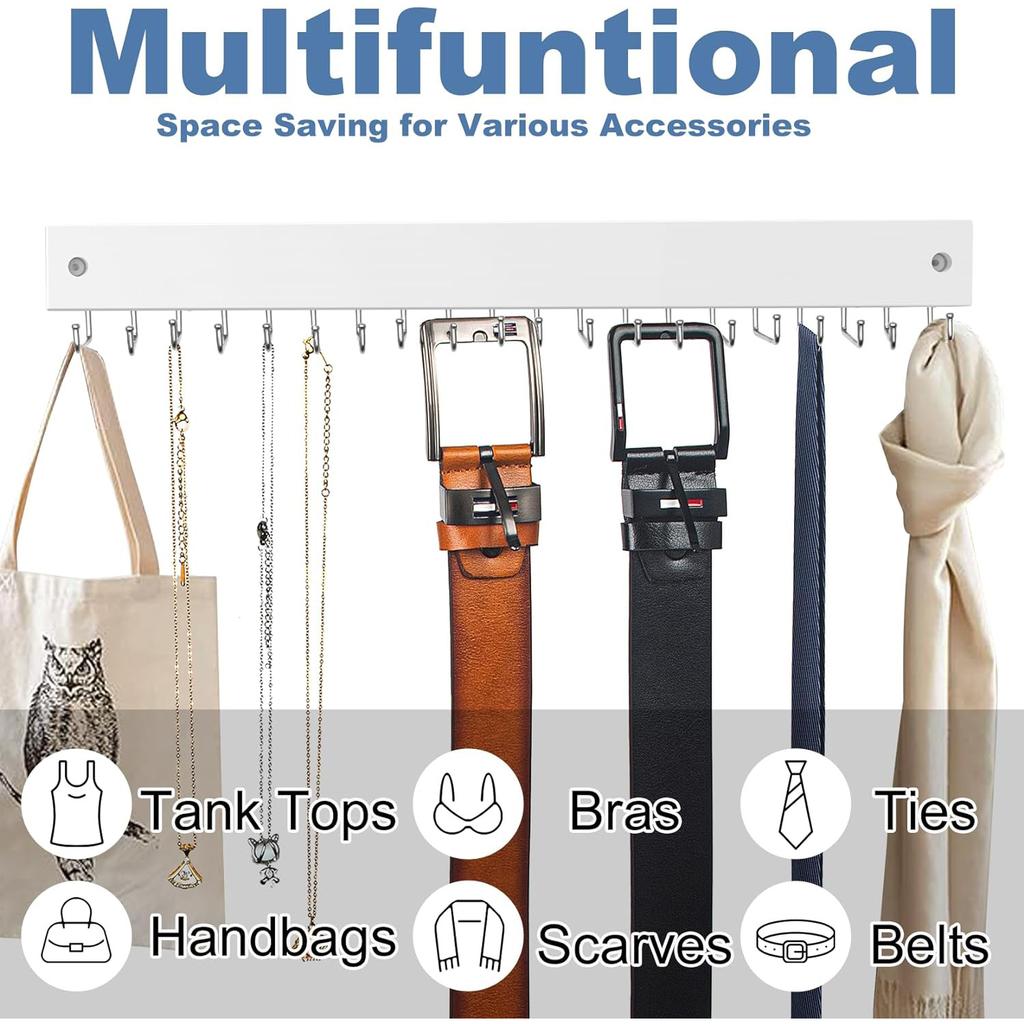 Tie Rack Wall Mounted Belt Pendant Storage Works Tie Rack with 20 Hooks Wooden Metal Belt Rack Organizer Men Tie Belt Hangers