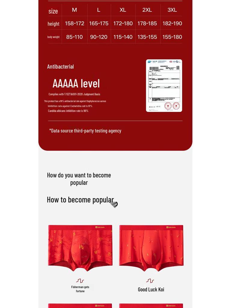 HLA Men's Lucky Red Antibacterial Boxer Briefs 3-Pack