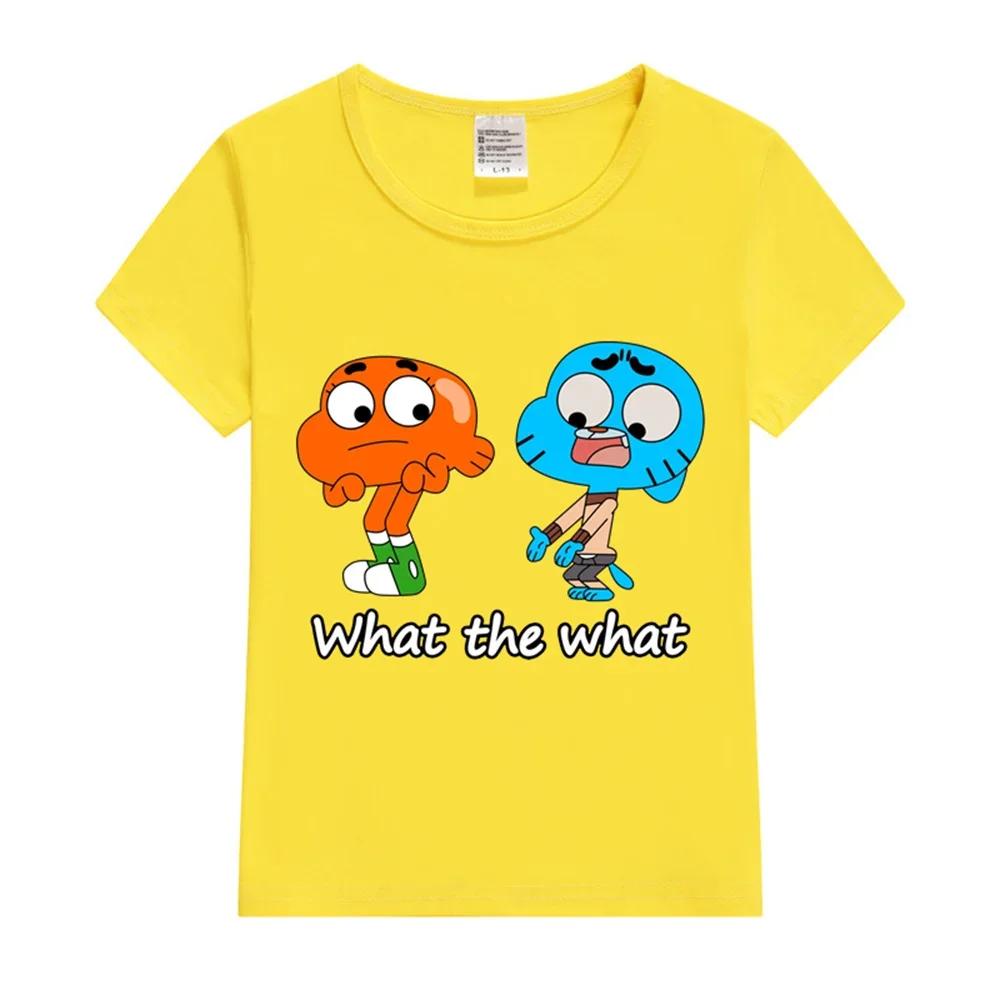 

Удивительный мир Гамбола Гамбол и Дарвин Что за Что Детская Футболка Графическая Футболка Девочка Мальчик Повседневная Мода Топы Футболки 140