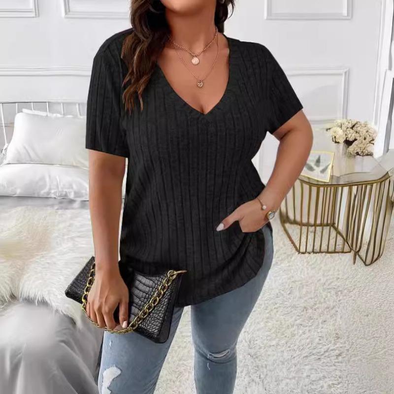 Summer Short Sleeve Large Size Women T-shirt Solid Color Loose Casual Office Blouse Women's Clothing Elegant Top Female Simple Shirt