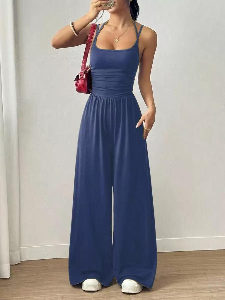 European & American Style Women's Casual Camisole Jumpsuit - Summer Wide Leg Loose Fit