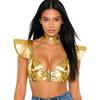 S-XXL Damen Glitzer Gothic Crop Top Neckholder Fledermausärmel Nietenbesatz Verstellbare Schnalle Korsett Bustier Schulterpanzer für Rave Club Party