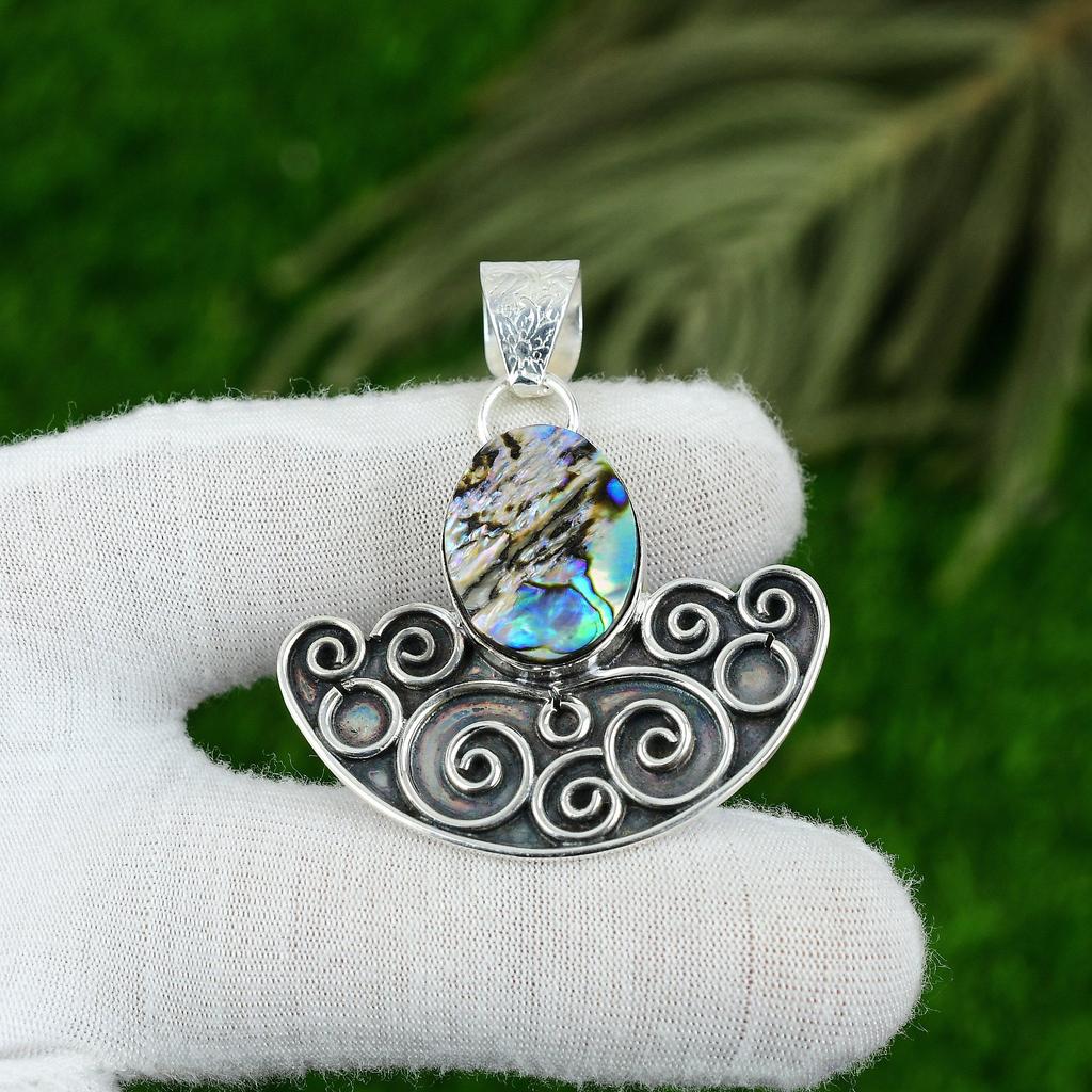 Gift For Women Pendant 925 Sterling Silver Natural Abalone Shell Gemstone