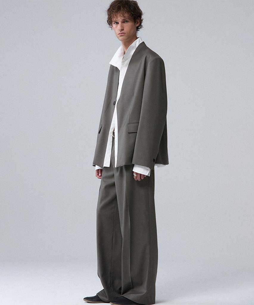UMARMUNG Worsted Wool Tucked Pants_Peat Gray