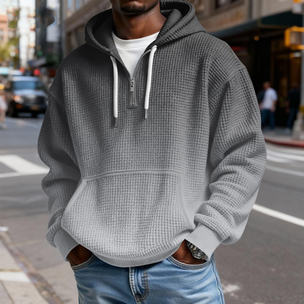 Herren Casual einfarbiges Kapuzensweatshirt mit Reißverschluss und langen Ärmeln, Alltags-Reißverschluss-Casual-Langarm-T-Shirt