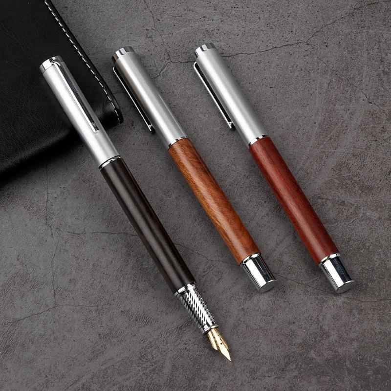 Solid Wood Fountain Pen with Gift Box and Ink Sac, Custom Logo Option Available