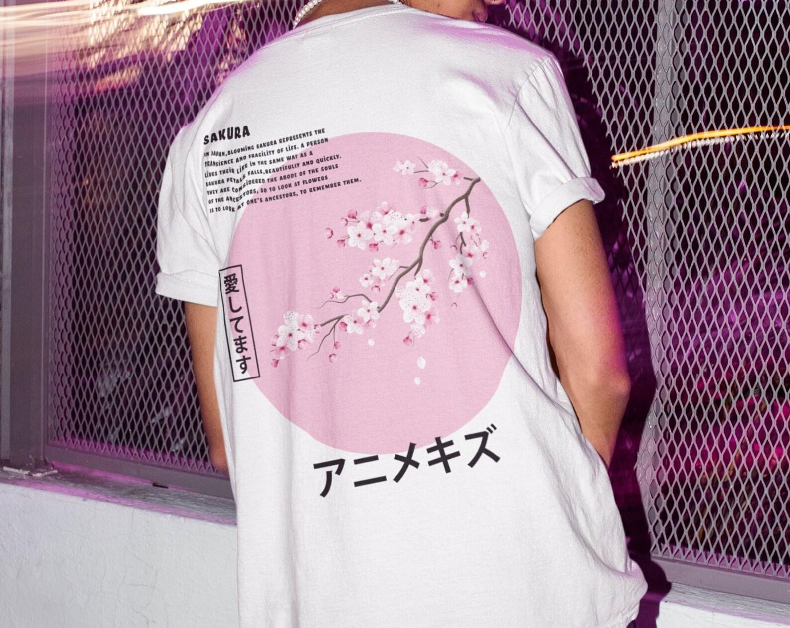 Japanese Themed Tee-Sakura Blossom Pattern T-Shirt - Japanese Cherry Blossom Tee - Elegant Spring Floral Shirt - Cultural Inspired Apparel L