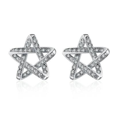 Silver-Plated Japanese & Korean Style Five-Pointed Star Stud Earrings - Fashionable & Versatile Accessories.