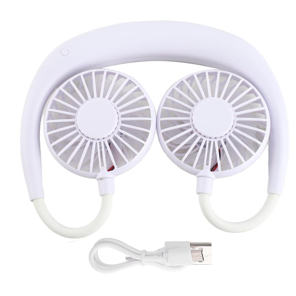 Portable Mini Neckband Fan Double Desktop USB Rechargeable 3‑Speed Lazy Neck Hanging Style