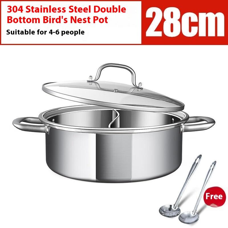 304 Food Grade Stainless Steel  Shabu Pot with Lid Divider Dual Sided Cookware for Induction Cooktop Gas Stove Kitchen Cooker