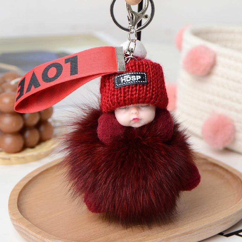 Neue Mode Nette Frauen Tasche Anhänger Plüsch Anhänger Schlaf Puppe Auto Schlüsselbund Anhänger Weihnachten Geschenk