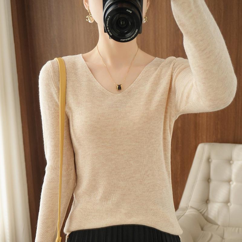 

Женская одежда на начало осени, мягкий восковой базовый топ с V-образным вырезом, женский короткий облегающий тонкий слегка прозрачный вязаный свитер с длинными рукавами XXL