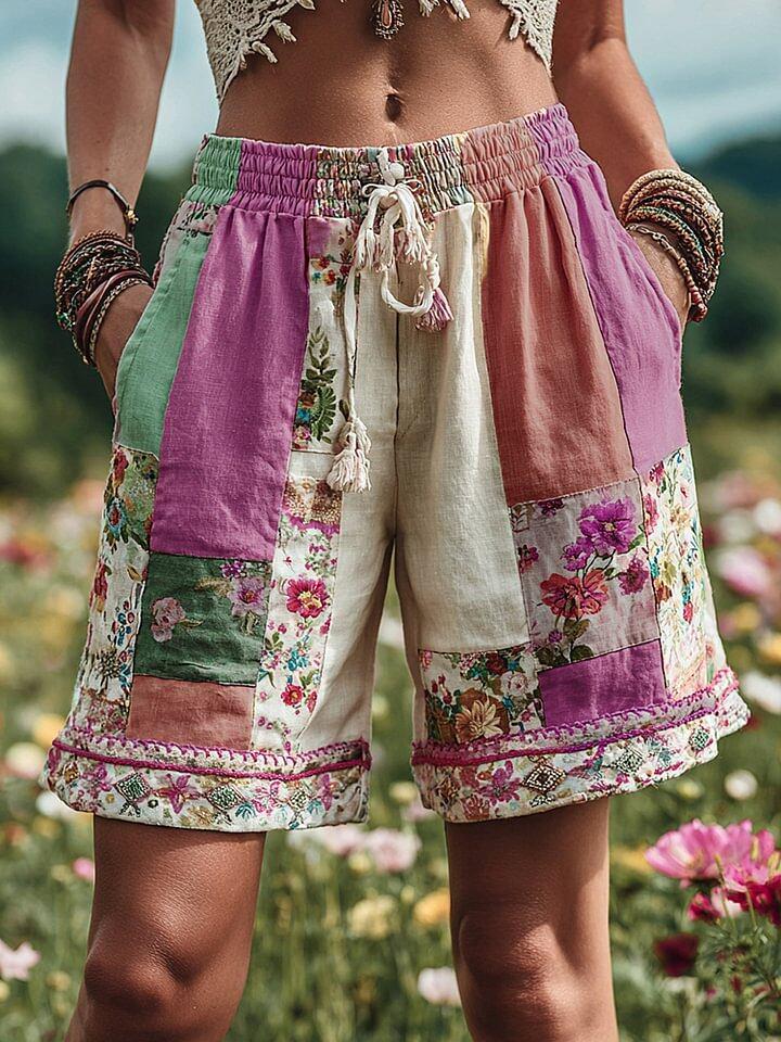 Retro Floral Print Women's Casual Shorts - European and American Style, 2025 Collection