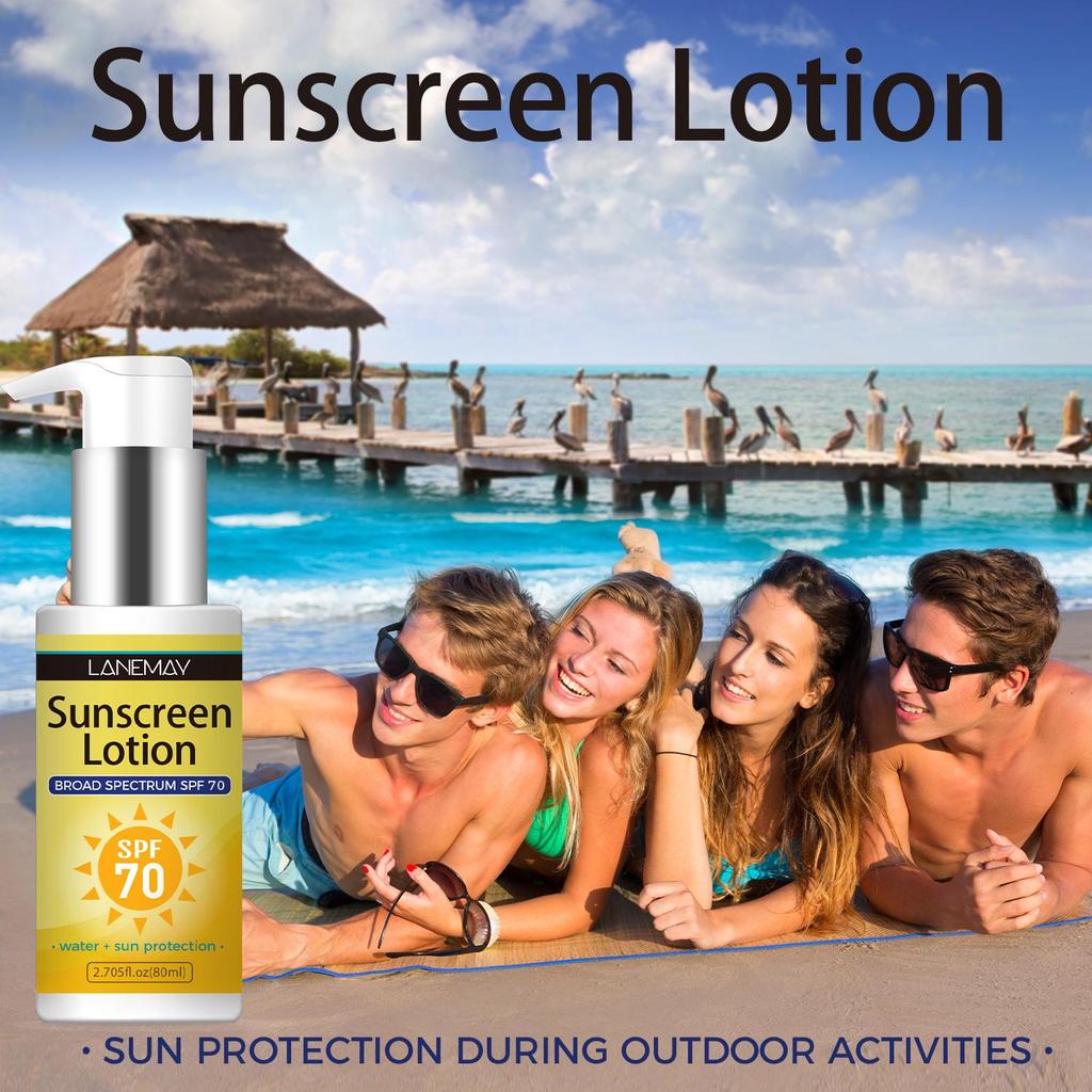 SPF 70 Sunscreen Lotion - Broad Spectrum Protection, Lightweight Water Resistant Body Sunscreen - Daily Sun Protection During Outdoor For Skin,80ml