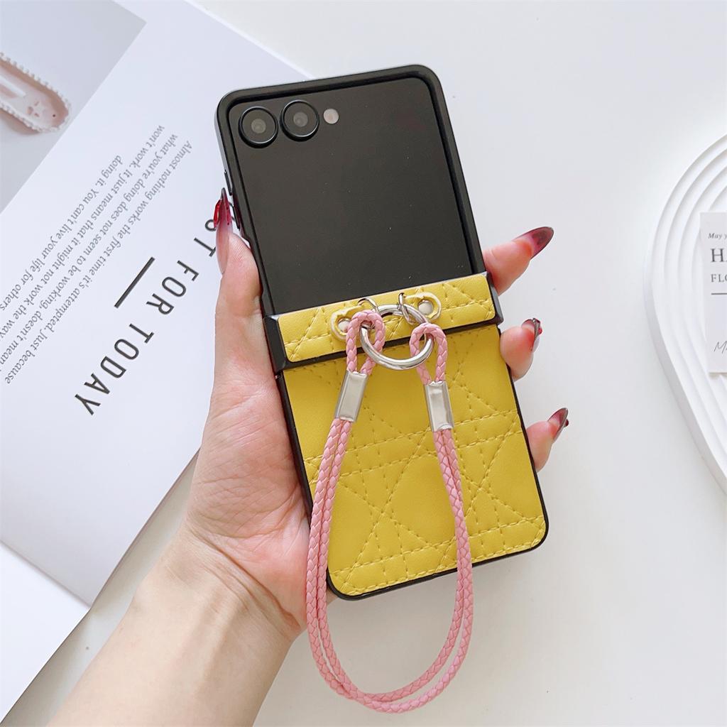 For Samsung Galaxy Z Flip7 5G Case Imprinted Rhombus TPU+PC Phone Cover with Wrist Strap