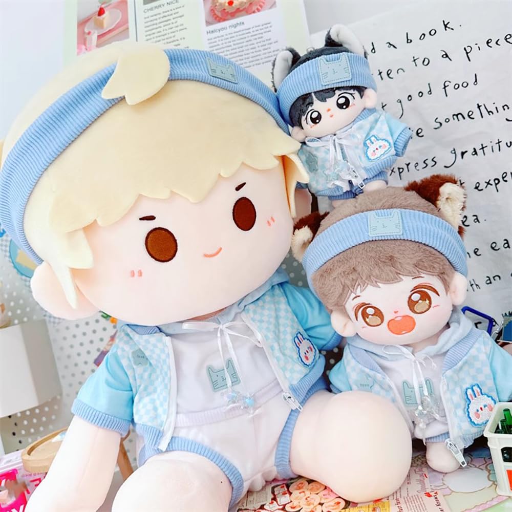 Niannyyhouse 10cm~15cm 20cm 40cm Plüschpuppenkleidung Stirnband Kapuzenpullover Mantel Hose Baumwollpuppe Anziehzubehör (Hellblau 10cm~15cm)