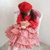 ANKRT Herbst-Winter Eltern-Kind Japanisch-Koreanischer Stil Mädchen Weihnachten Spitze Rot Kariert Kleid