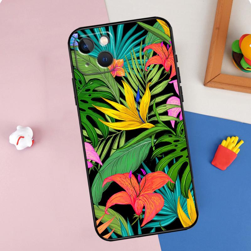 

Чехол для телефона с тропическими листьями Для iPhone 16 Pro Max 11 12 13 14 15 Pro Max Mini 16e 15 16 Plus XR Защитный корпус iPhone 16