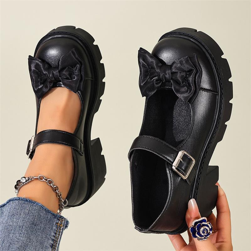 Black Velvet Bow Mary Jane Shoes, Thick-Soled Platform Lolita Shoes, Dark Sweet Cool Style Versatile Commuting Shoes 2026 new