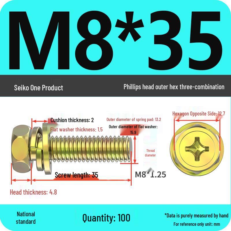 Hexagon Head Combination Screw Bolt Set with Washer and Spring Washer