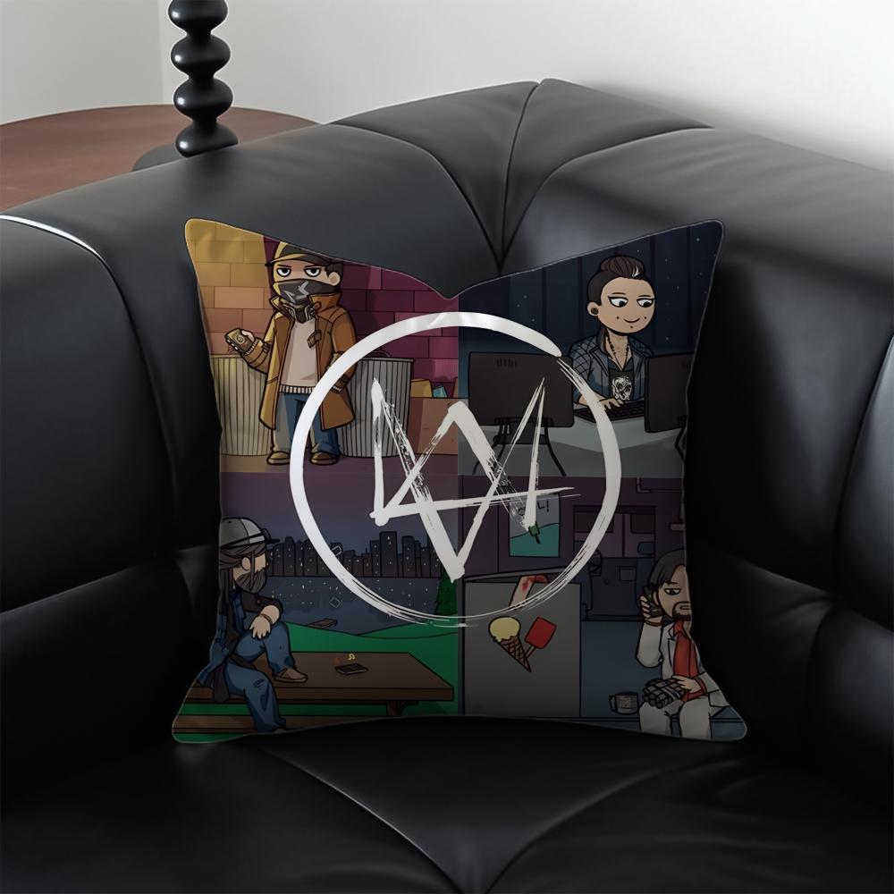 WWatch DDogs 2 Cushion Cover Pillow Case Antidustmite Invisible Zipper Silky Plush Cushion