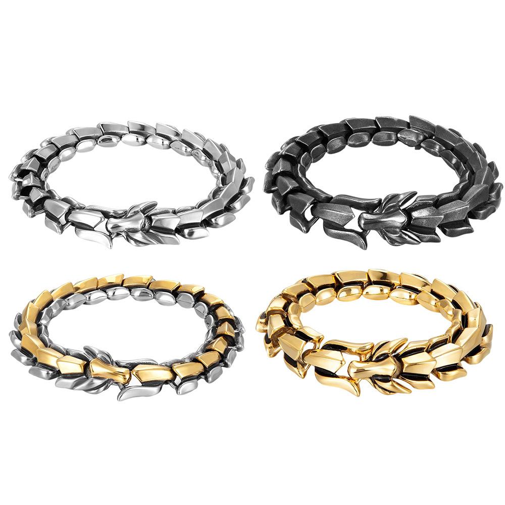 Unikt dominerende dragebeinsarmbånd for menn 316L titanstål Retro dragehode rustfritt stål armring Mote tilbehør for menn
