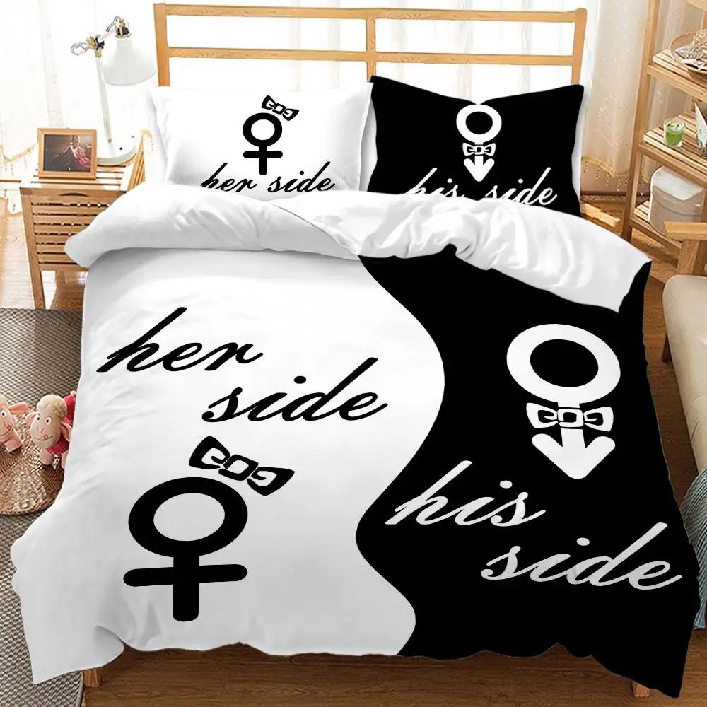 Black and White Duvet Cover Couple Black and White Twin Bedding Set Her Side and His Side Full Queen King Polyester Qulit Cover