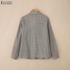ZANZEA Damen Lässig Umlegekragen Karomuster Locker Langarm Bluse