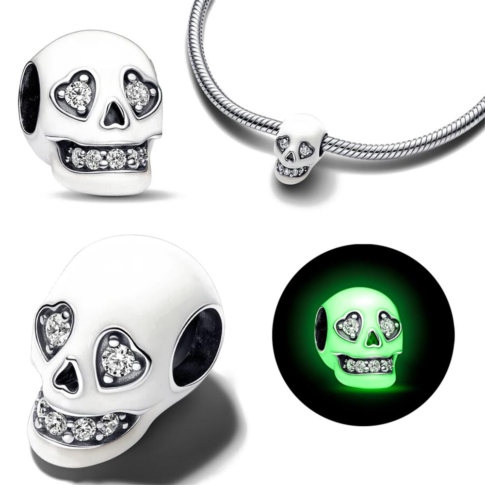 925 Silver Halloween Jewelry Skull Bat Pumpkin Ghost Pendant Charm Bracelet Women Fashion Gift